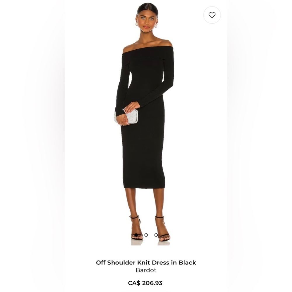 Bardot Off Shoulder Long Sleeve Fine Knit Slinky Midi Dress Black | S